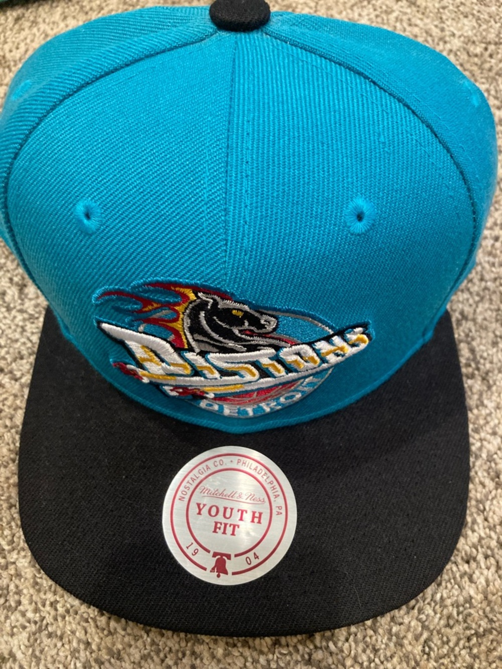 Mitchell & Ness Hat Teal NBA Detroit Pistons Team Ground 2.0 Snapback Youth NEW